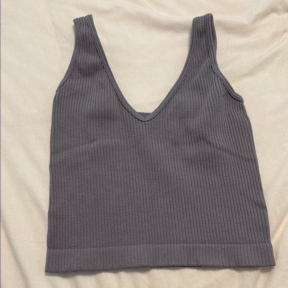 Charcoal Ribbed Knit V-Neck Tank Top